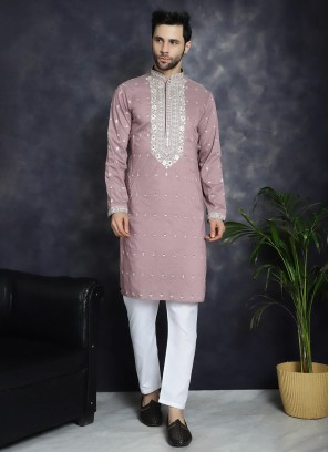 Wedding Wear Thread Embroidered Cotton Silk Kurta Pajama