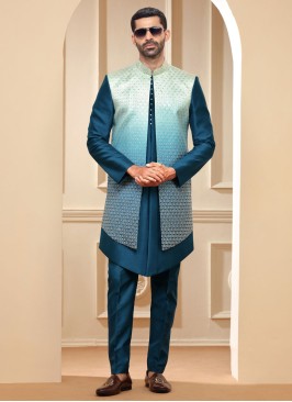 Wedding Wear Thread Embroidered Jacket Style Indowestern Set