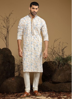 Wedding Wear Thread Embroidered Silk Kurta Pajama
