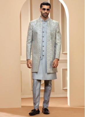 Wedding Wear Zari Embroidered Indowestern Set