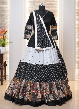 White And Black Full-Frilled Navratri Special Chaniya Choli