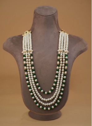 White And Green Four Layered Groom Mala