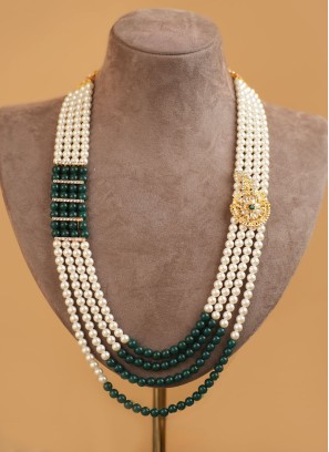 White And Green Four Layered Wedding Mala For Groom