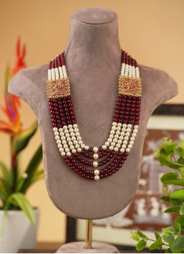 White And Maroon Designer Pearl Mala For Wedding