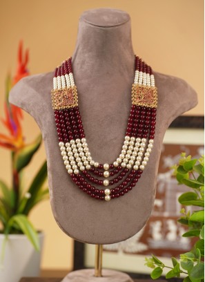 White And Maroon Designer Pearl Mala For Wedding
