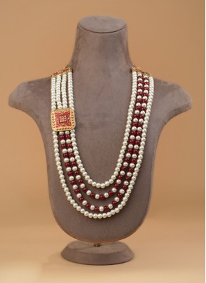 White And Maroon Four Layered Pearl Mala