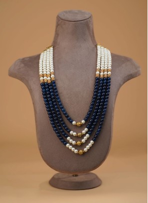 White And Navy Blue Layered Mala For Men