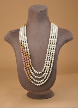 White And Peach Layered Mala For Men