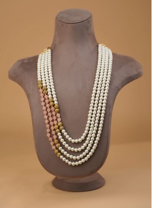 White And Peach Layered Mala For Men