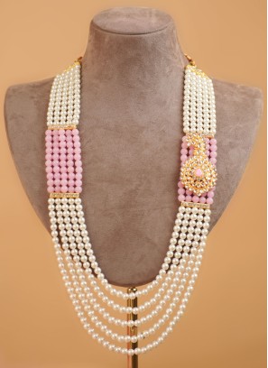 White And Pink Groom Wear Pearl Mala