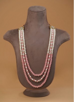 White And Pink Layered Mala For Groom