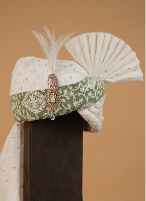 White And Pista Green Thread Embroidered Turban