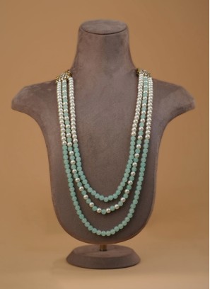 White And Turquoise Fancy Layered Mala