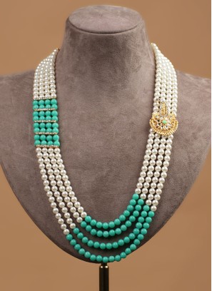 White And Turquoise Pearl Layered Mala For Men
