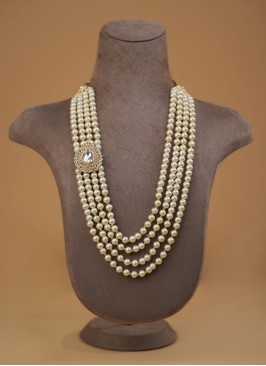 White Color Pearl Mala For Groom