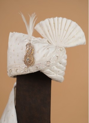 White Embroidered Wedding Turban