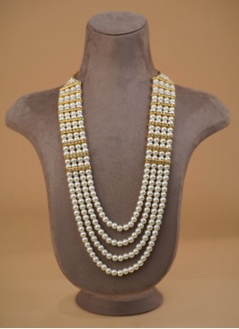 White Four Layered Pearl Mala For Groom
