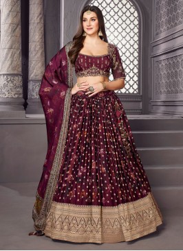 Wine Color Designer Silk Lehenga Choli For Wedding