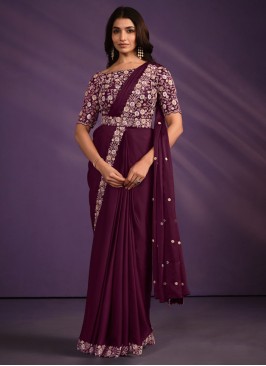 Purple Indian Woman's Party & festival Fancy Designer Sari Muslim