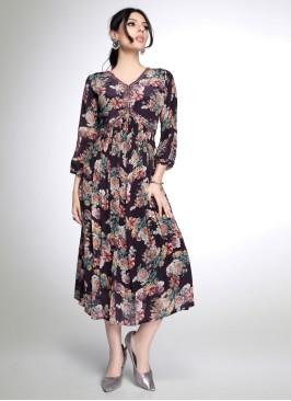 Wine Floral Print Kurti With Floral Print