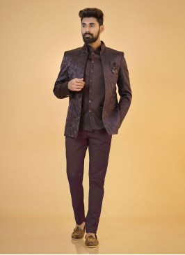 Wine Jacket Style Imported Jodhpuri Suit