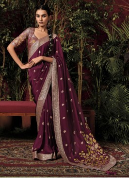 Wine Zari Woven Dola Silk Classic Saree