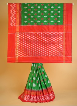 Green And Red Patola Pure Silk Saree