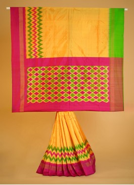 Yellow And Rani Silk Patola Pure Silk Saree