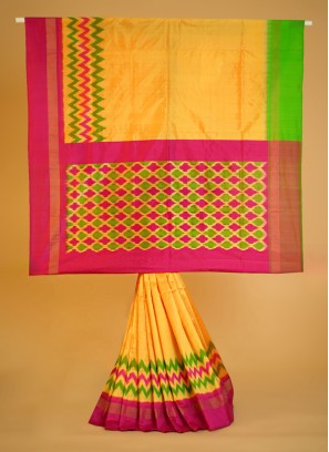 Yellow And Rani Silk Patola Pure Silk Saree