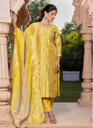 Yellow Color Cotton Salwar Kameez With Dupatta