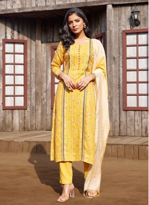 Yellow Color Linen Fabric Pant Style Suit
