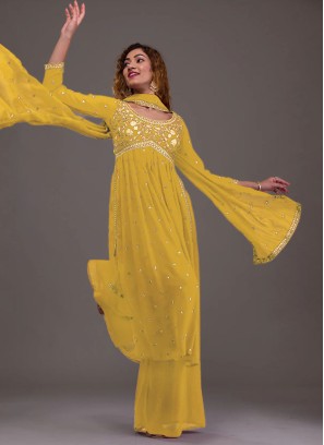 Yellow Color Readymade Palazzo Style Suit