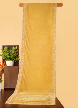 Yellow Embroidered Velvet Dupatta For Wedding