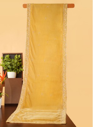 Yellow Embroidered Velvet Dupatta For Wedding