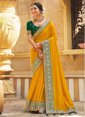 Yellow Artificial Silk Traditional Saree