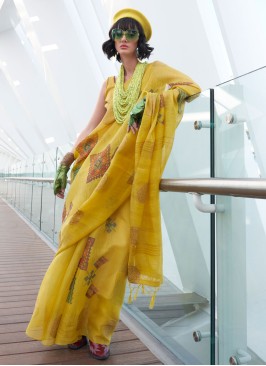 Yellow Weaving Contemporary Style Saree