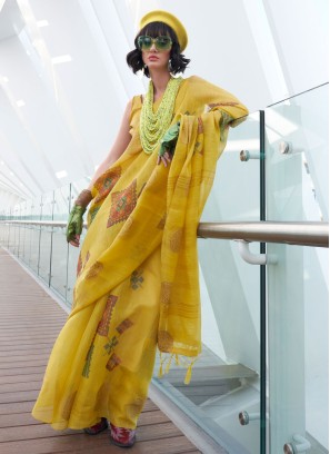 Yellow Weaving Contemporary Style Saree