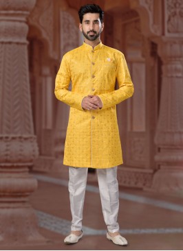 Yellow Festive Wear Sequins Embroidered Indowestern Set