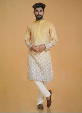 Yellow Silk Fabric Weding Wear Kurta Pajama