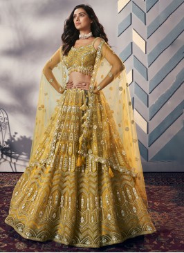 Yellow Wedding Wear Antique Embroidered Lehenga Choli