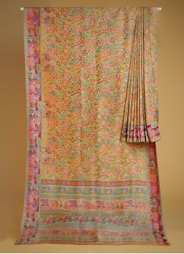 Yellow Woven Classic Saree In Pashmina Silk