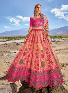 Pink Color Banarasi Silk Designer Lehenga Choli With Dupatta