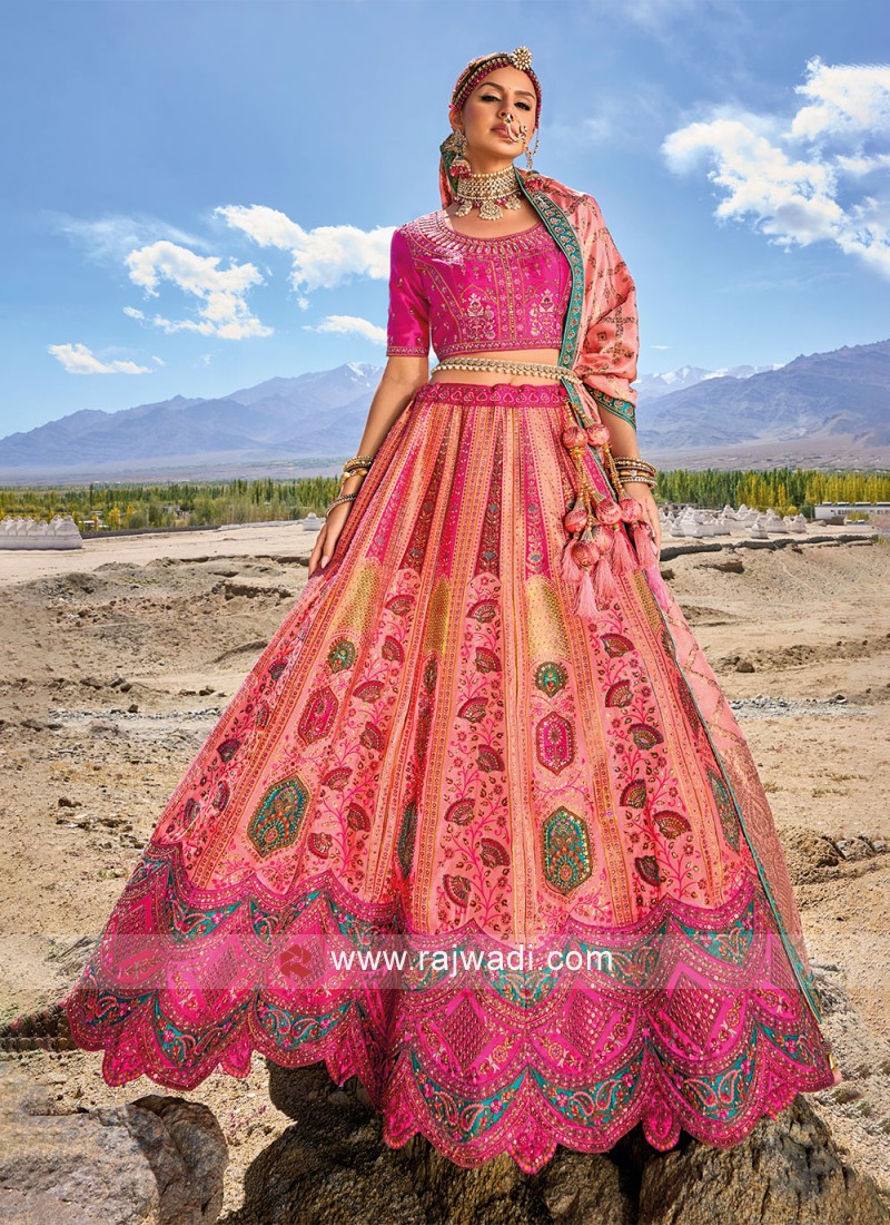 Mint Banarasi Silk Embroidered Choli And Lehenga With Mukaish Net Dupatta