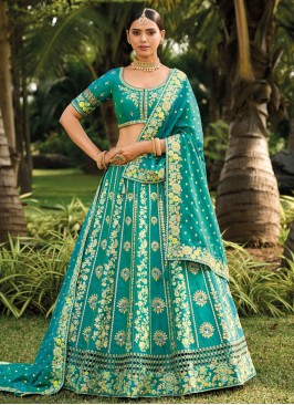 Sea Green Designer Silk Lehenga Choli With Dupatta