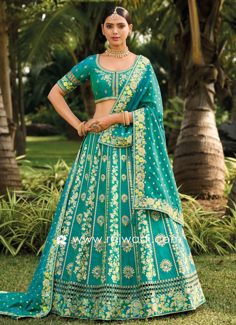 Sea Green Organza Silk Lehenga Choli with Mirror Work for Women, Indian Wedding Sangeet Mehendi Party wear Lehenga Ready to wear offers Lehengas