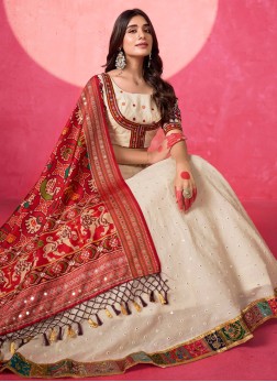 Off White Cotton Silk Embroidered Chaniya Choli