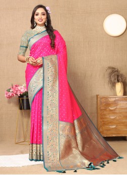 Amazing Deep Pink Wedding Wear Silk Saree