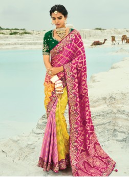 Banarasi Chiffon Embroidered Saree In Multicolor