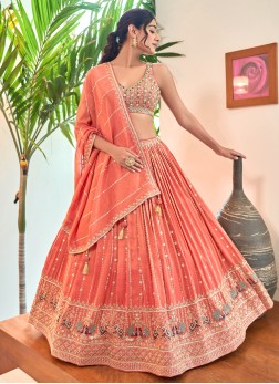 Beautiful Dark Peach Embroidered Lehenga Choli Wit
