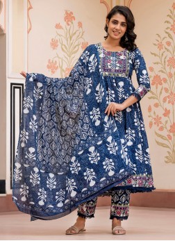 Beautiful Navy Blue Batik Printed Cotton Kurti Set